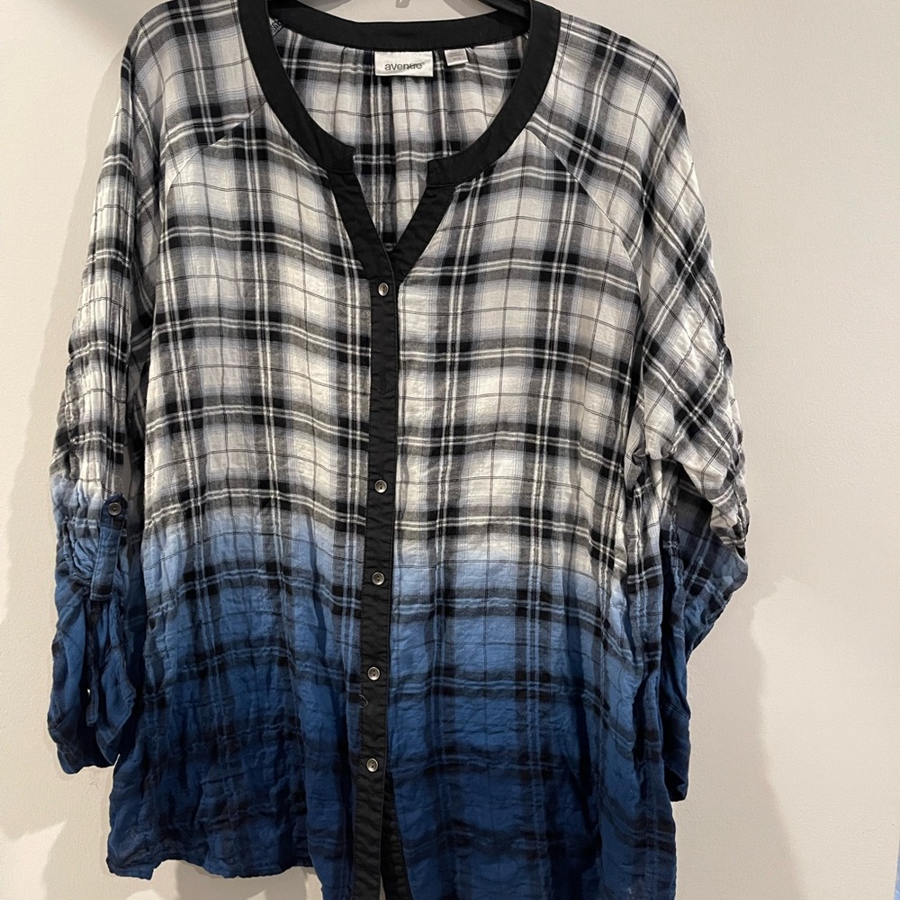 Avenue Black and Blue Gradient Plaid Shirt